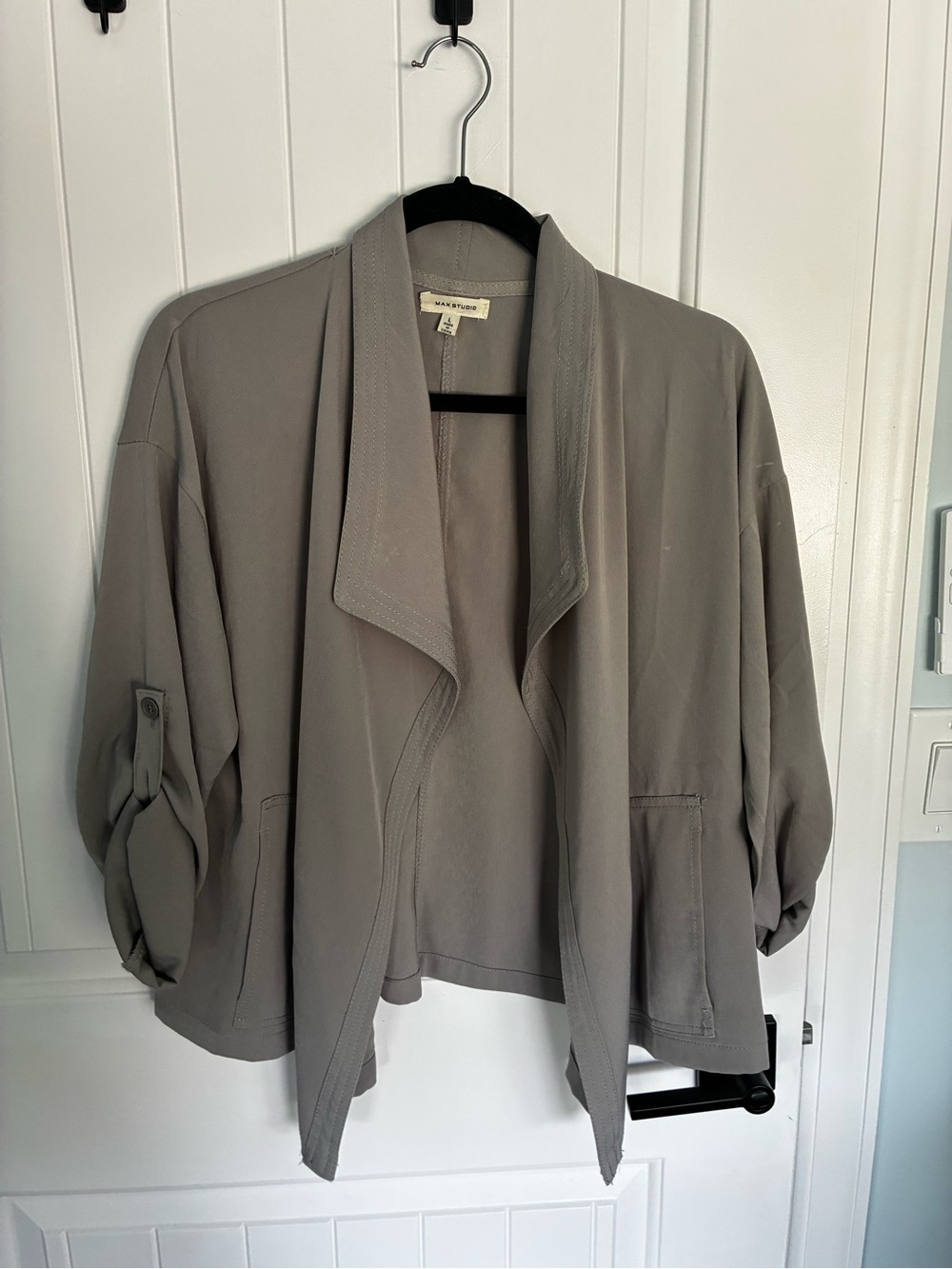 Max Studio Gray Open-Front Draped Jacket